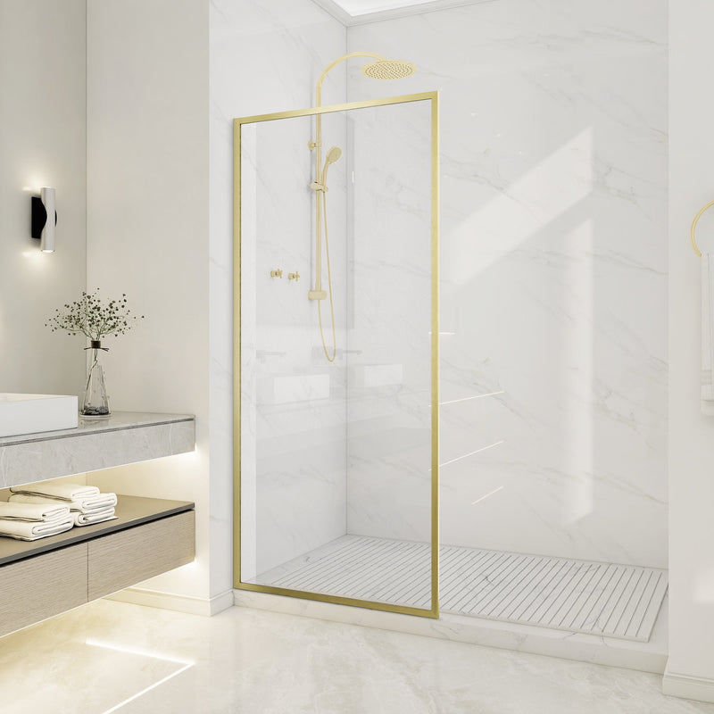 ANZZI SD-AZ22-01BG Framed Shower Screen brushed gold, clear glass, front room view