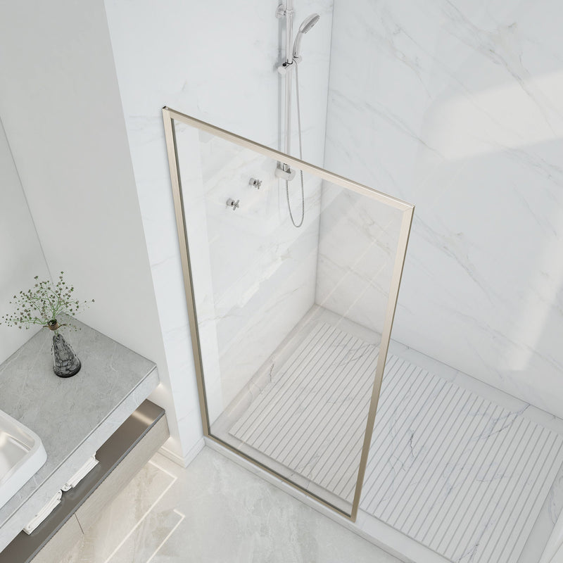 ANZZI SD-AZ22-01BN Framed Shower Screen brushed nickel, clear glass, angled top view