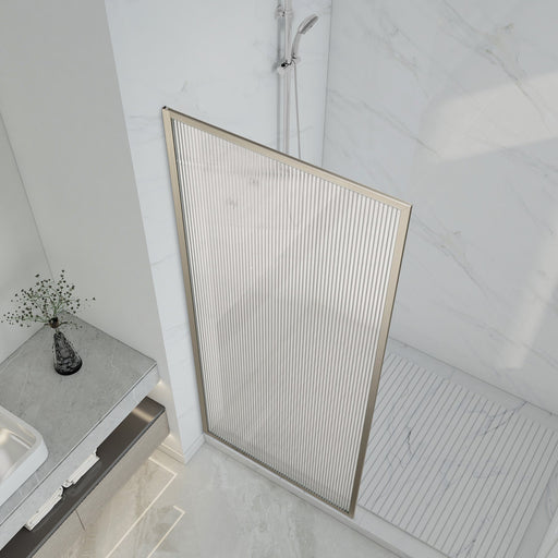 ANZZI SD-AZ22-01BN-FL Framed Shower Screen brushed nickel, fluted glass, angled top view