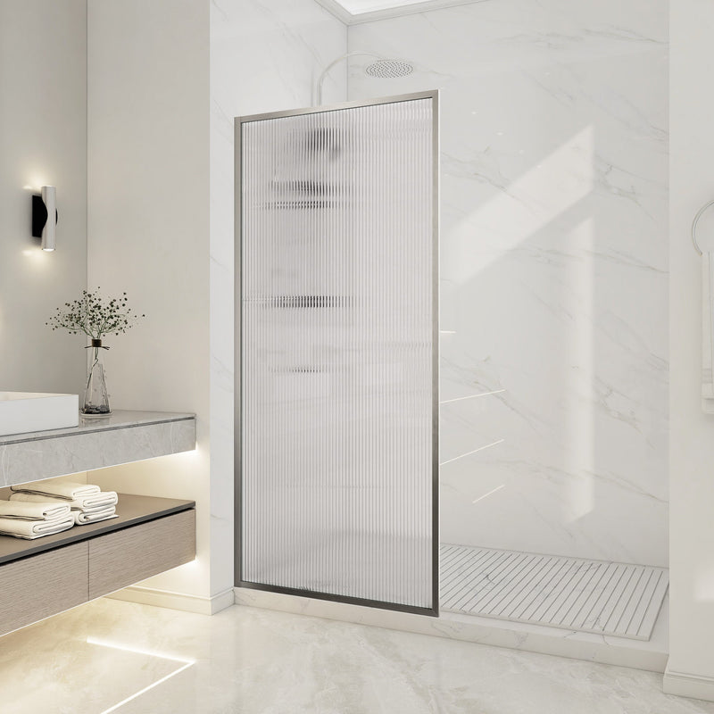 ANZZI SD-AZ22-01BN-FL Framed Shower Screen brushed nickel, fluted glass, front room view