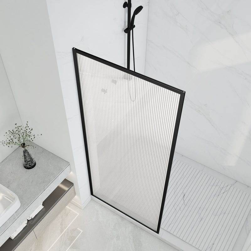 ANZZI SD-AZ22-01MB-FL Framed Shower Screen matte black, fluted glass, angled top view