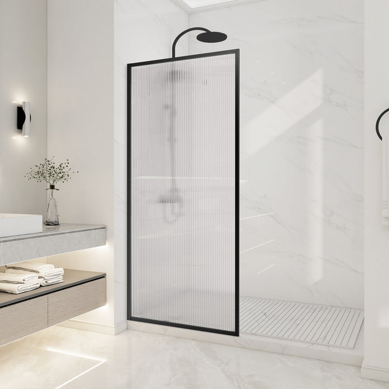 ANZZI SD-AZ22-01MB-FL Framed Shower Screen matte black, fluted glass, front room view