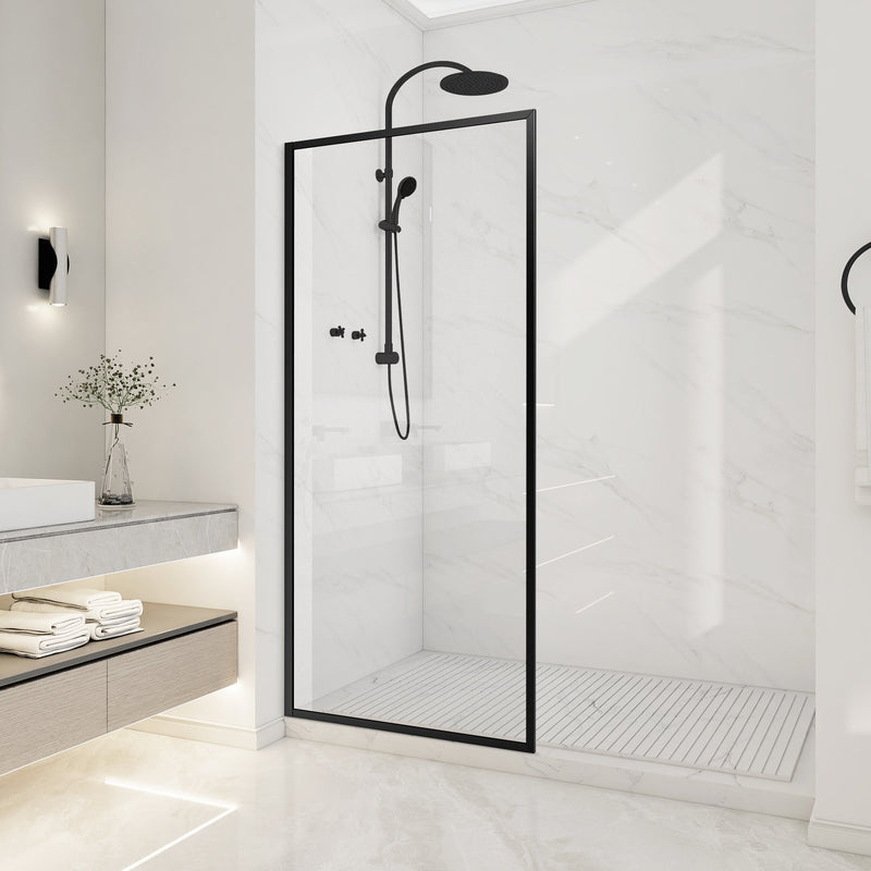 ANZZI SD-AZ22-01MB Framed Shower Screen matte black, clear glass, front room view