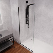 ANZZI SD-AZFL06001MB Fixed Shower Screen matte black frame, clear glass, angled view