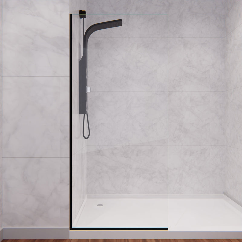 ANZZI SD-AZFL06001MB Fixed Shower Screen matte black frame, clear glass, side view