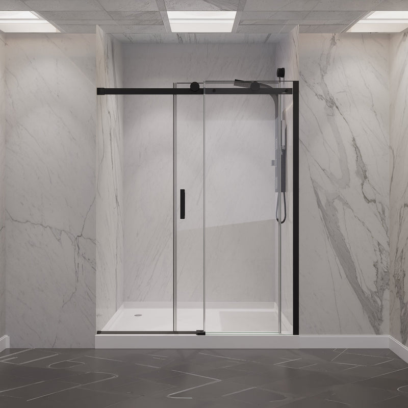 ANZZI SD-FRLS05701MB Frameless Sliding Shower Door matte black, front view