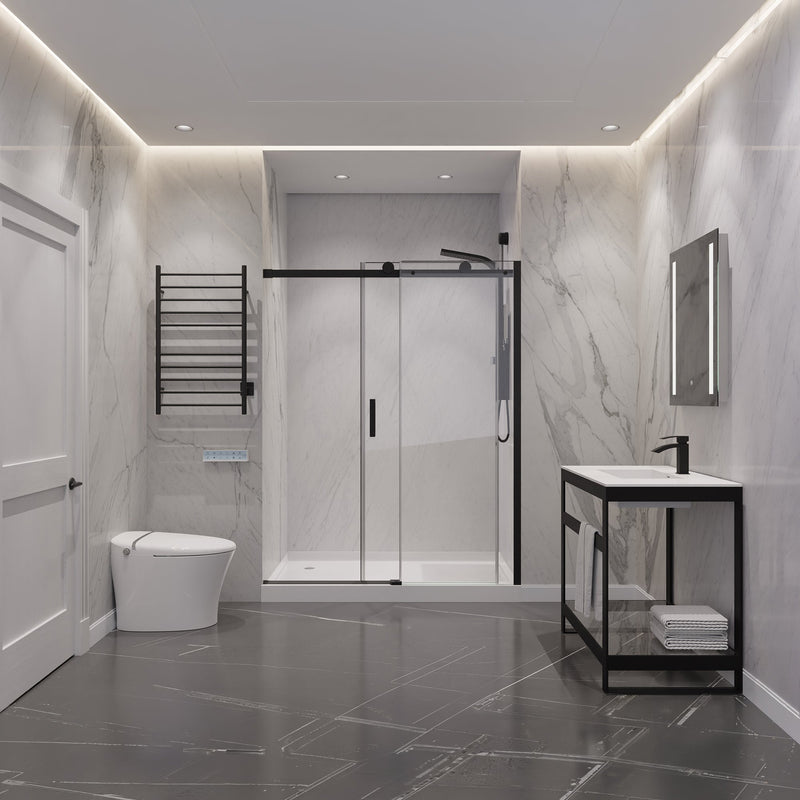 ANZZI SD-FRLS05701MB Frameless Sliding Shower Door matte black, room view