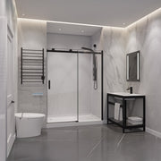 ANZZI SD-FRLS05701MB Frameless Sliding Shower Door matte black, room view from the door