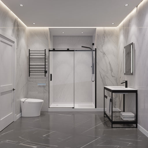 ANZZI SD-FRLS05701MB Frameless Sliding Shower Door matte black, wide room view