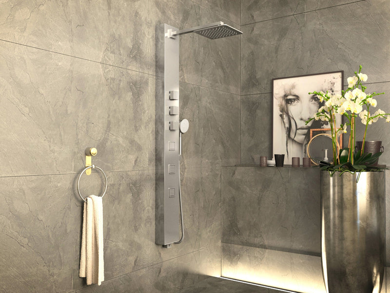 ANZZI SP-AZ015 Lann shower panel system in the listed finish, installed room view 1