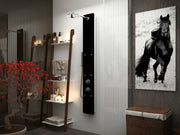 ANZZI SP-AZ018 Melody shower panel system in black deco-glass, installed room view 1