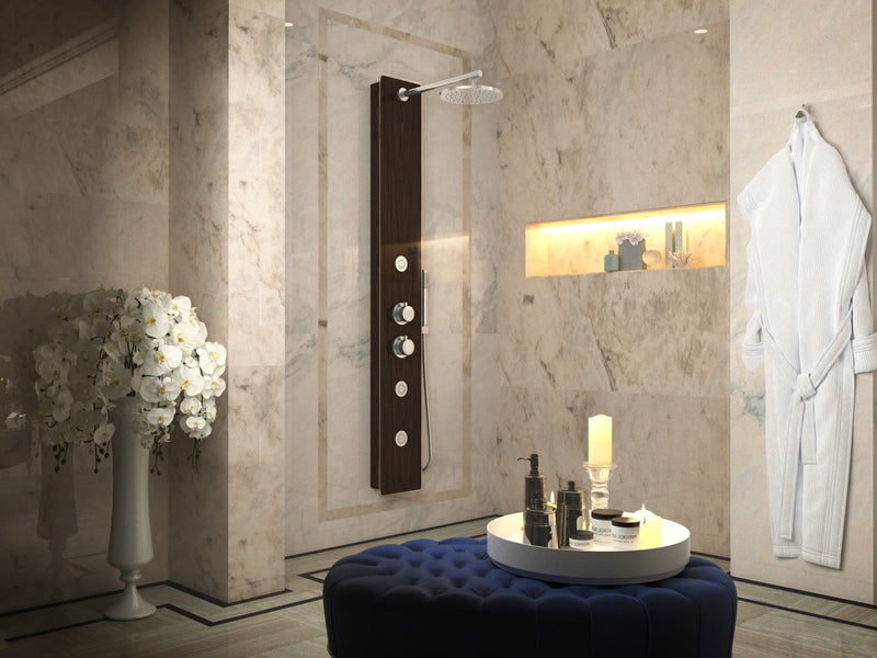 ANZZI SP-AZ021 Pure shower panel system in mahogany style deco-glass, installed room view 1