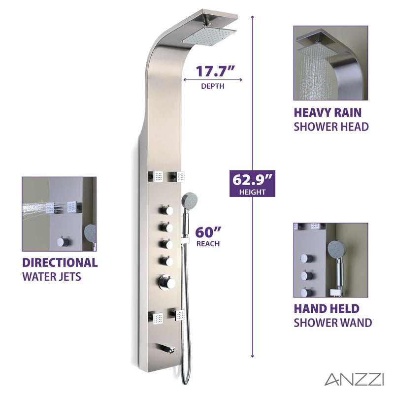 ANZZI SP-AZ022 Echo shower panel system, dimension drawing