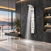 ANZZI SP-AZ026 Fontan shower panel system in brushed steel, installed room view 1