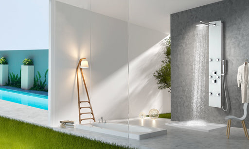ANZZI SP-AZ029 Rhaus shower panel system in white, installed room view 1