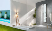 ANZZI SP-AZ031 Lynn shower panel system in white, installed room view 1