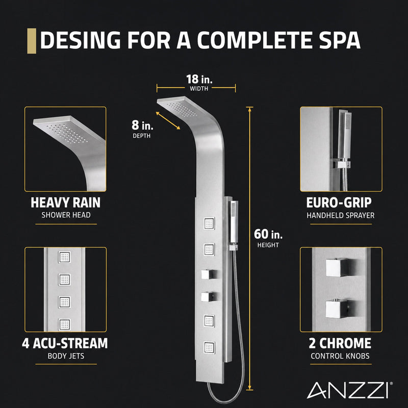 ANZZI SP-AZ035 VISOR shower panel system, dimension drawing