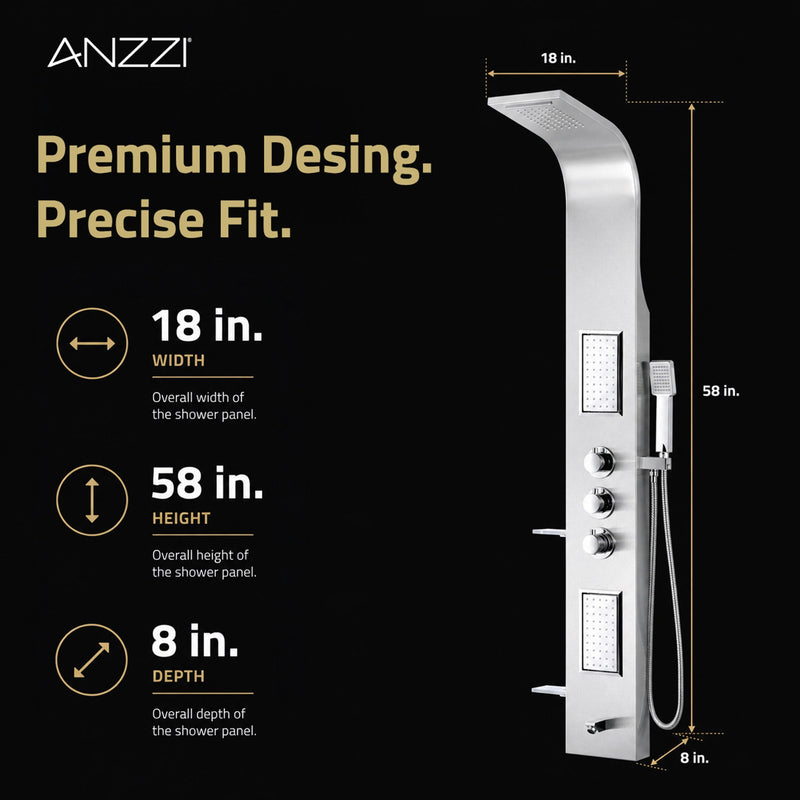 ANZZI SP-AZ042 FIELD shower panel system, dimension drawing