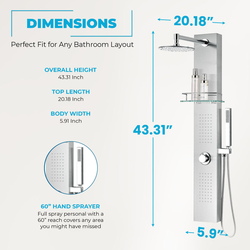 ANZZI SP-AZ075 Coastal shower panel system, dimension drawing