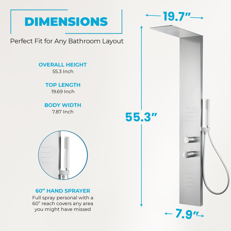 ANZZI SP-AZ079BN Collines shower panel system, dimension drawing