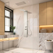 ANZZI SP-AZ079BN Collines shower panel system in brushed nickel, installed room view 1