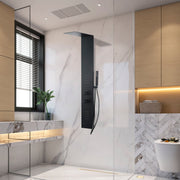 ANZZI SP-AZ079MB Collines shower panel system in matte black, installed room view 1