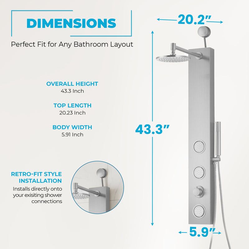 ANZZI SP-AZ080BG Beverly shower panel system, dimension drawing 1 #4
