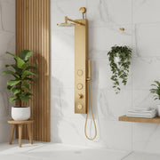 ANZZI SP-AZ080BG Beverly shower panel system in brushed gold, installed room view 1