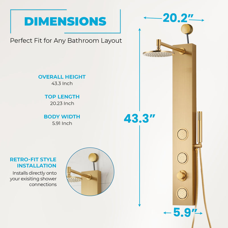 ANZZI SP-AZ080BN Beverly shower panel system, dimension drawing