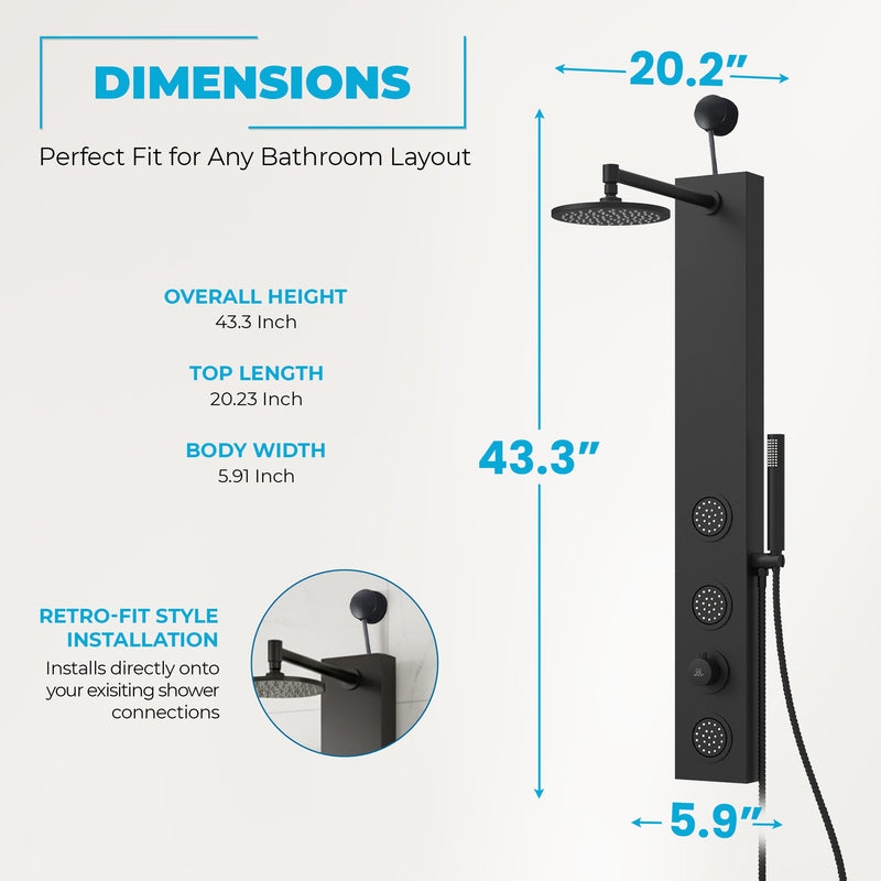 ANZZI SP-AZ080BN Beverly shower panel system, dimension drawing 1 #5