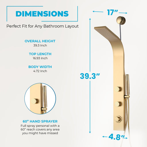 ANZZI SP-AZ081BG Cici shower panel system, dimension drawing