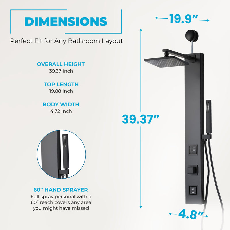 ANZZI SP-AZ082MB Dion shower panel system, dimension drawing