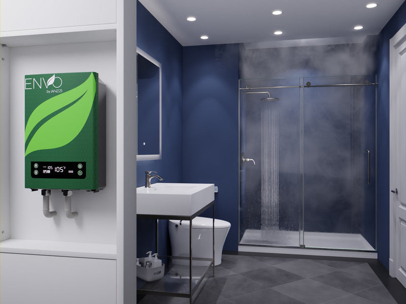 ANZZI WH-AZ024-M3 tankless electric water heater, installed room view 1
