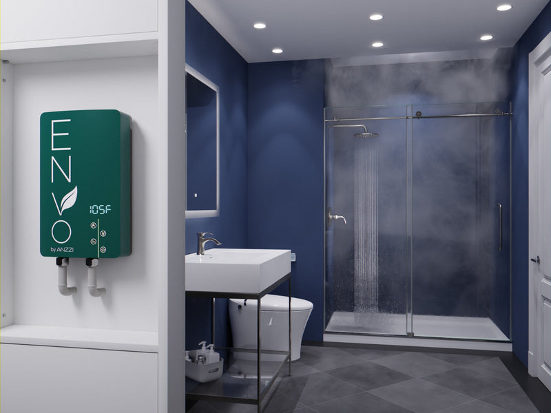 ANZZI WH-AZ146-M2 tankless electric water heater, installed room view 1