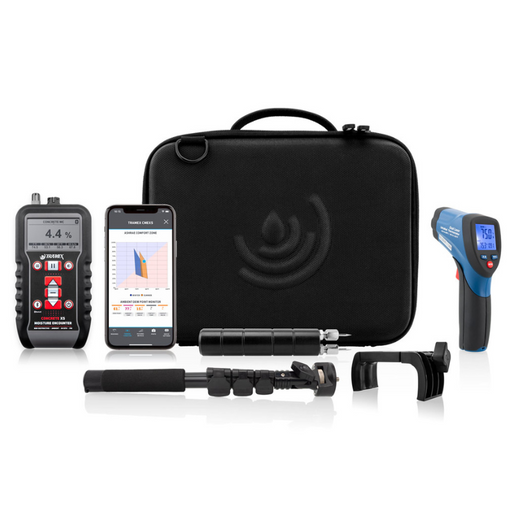 Tramex Flooring Installer Kit - FINSK A compact kit featuring essential tools for moisture measurement in flooring installation, displayed with a sleek design and organized layout.