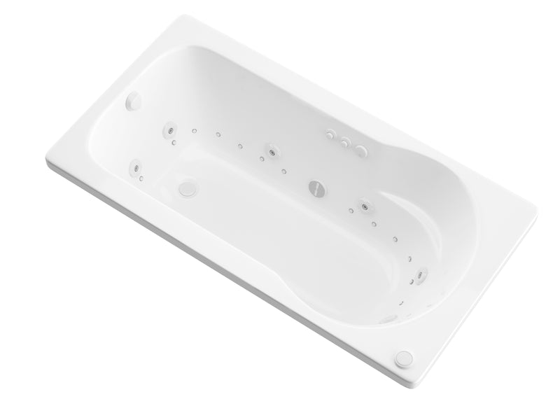 Atlantis 3260ZDL drop-in bathtub, white acrylic, three-quarter product view