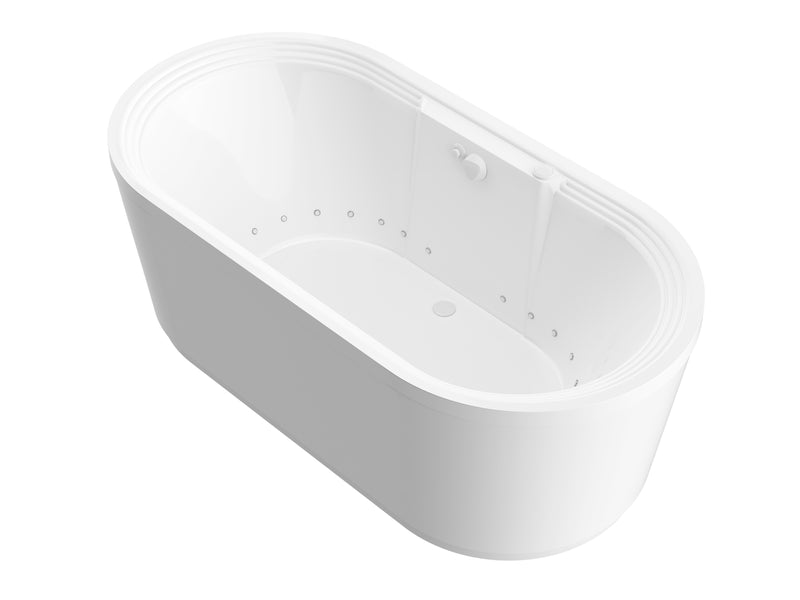Atlantis 3467RA freestanding bathtub, white acrylic, three-quarter product view