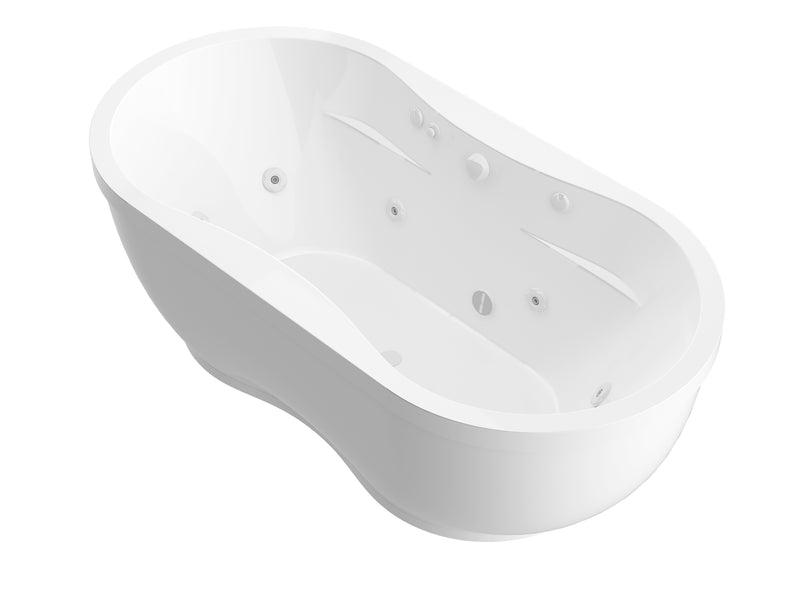 Atlantis 3471AW freestanding bathtub, white acrylic, three-quarter product view