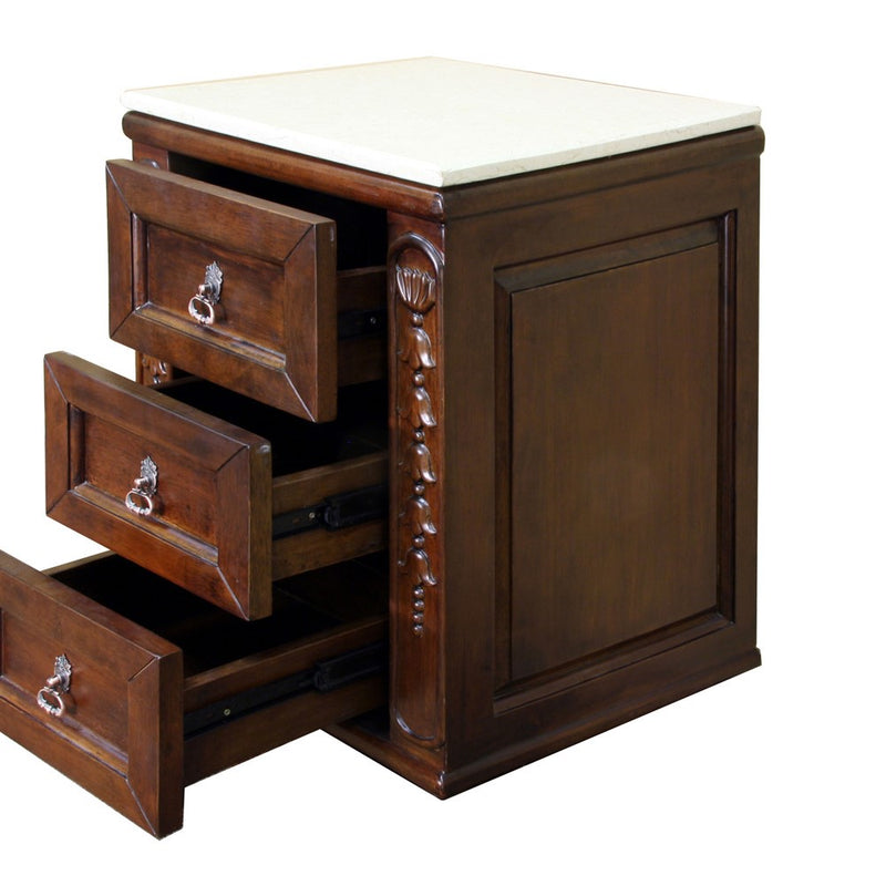 Bellaterra Home 202016A-BRIDGE-CR Bridge 17.5" storage cabinet, Walnut, angled view with doors open showing the shelf