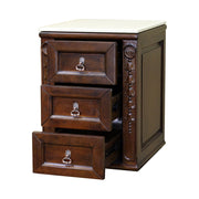 Bellaterra Home 202016A-BRIDGE-CR Bridge 17.5" storage cabinet, Walnut, angled view with the drawer open