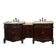 Bellaterra Home 202016A-D-WH Bridge 82.7" vanity, Walnut, Carrara white marble top, front view on a white background