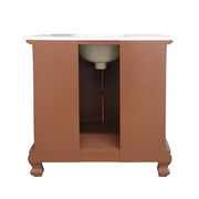Bellaterra Home 202016A-S-WH Bridge 34.6" vanity, Walnut, Carrara white marble top, back view