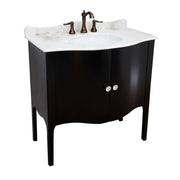 Bellaterra Home 203037-B-WH 36" vanity, Black, white marble top, front view on a white background