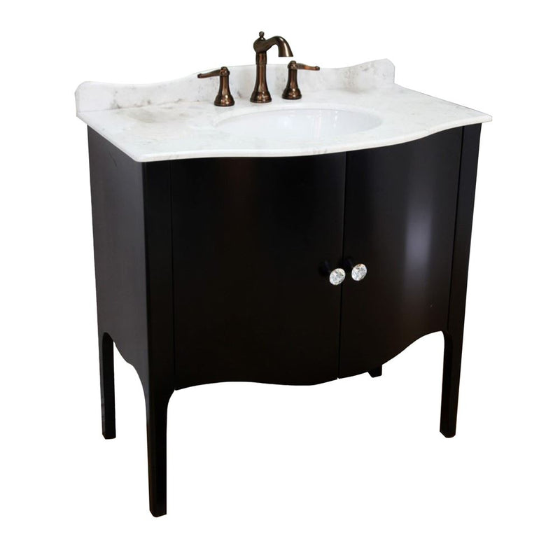 Bellaterra Home 203037-B-WH 36" vanity, Black, white marble top, front view on a white background