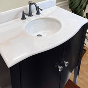 Bellaterra Home 203037-B-WH 36" vanity, Black, white marble top, countertop and sink close-up