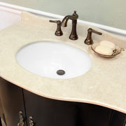 Bellaterra Home 203037-ES 36" vanity, Espresso, cream marble top, countertop and sink close-up