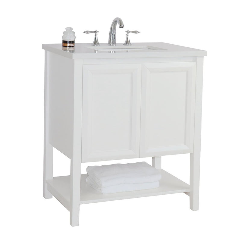 Bellaterra Home 203054A-WH 31" vanity, White, white engineered stone top, front view on a white background