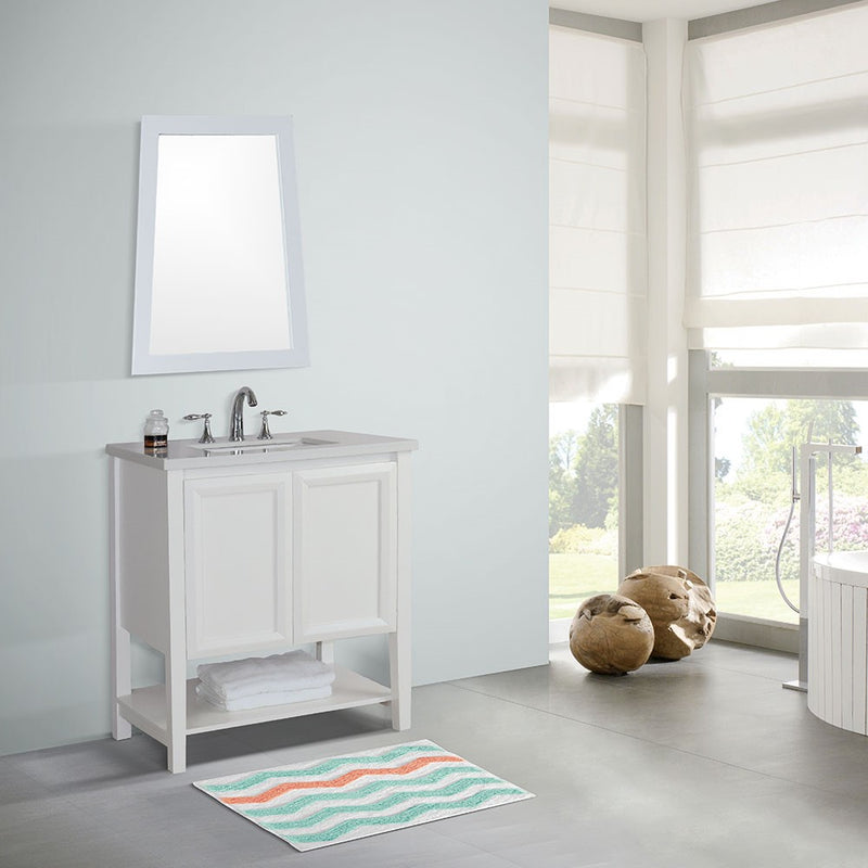 Bellaterra Home 203054A-WH 31" vanity, White, white engineered stone top, installed in a bathroom