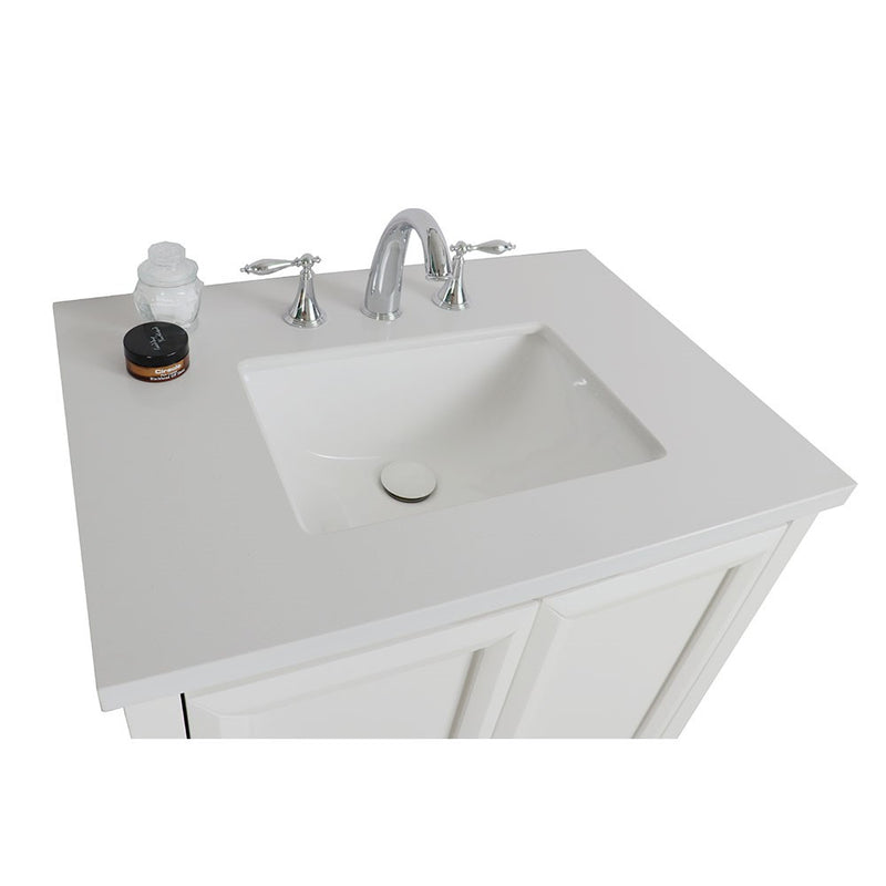 Bellaterra Home 203054A-WH 31" vanity, White, white engineered stone top, countertop and sink close-up