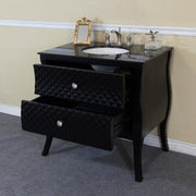Bellaterra Home 203057B 36" vanity, Black, black granite top, angled view with the drawer open